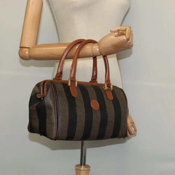 FENDI Pecan Canvas Hand Bag Brown Gold Auth 119578 - Picture 3 of 16